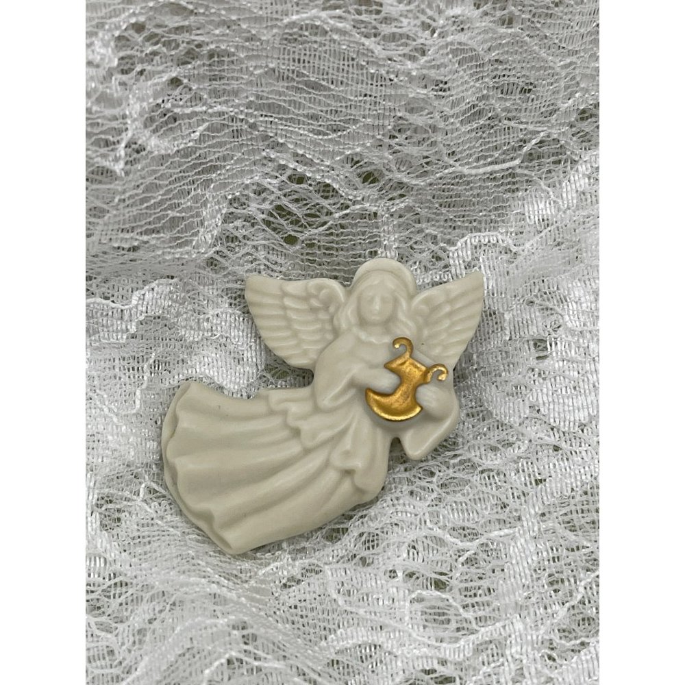 Vintage Lenox Angel Playing Golden Harp Porcelain Pin